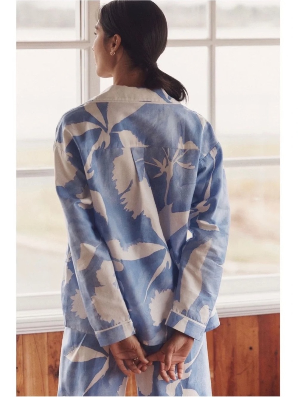 ANTHROPOLOGIE LyreBird Cloud Blue Cotton Flannel Pajama Sleep SET Sz M - Picture 5 of 12